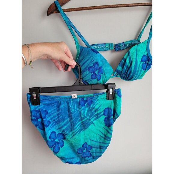 VTG Athena Blue Bikini Swimsuit Push Up Top High Cut Bottom Bathing Suit 8 - Picture 2 of 6